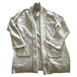 Gray Textured Knit Cardigan Sweater Open Front